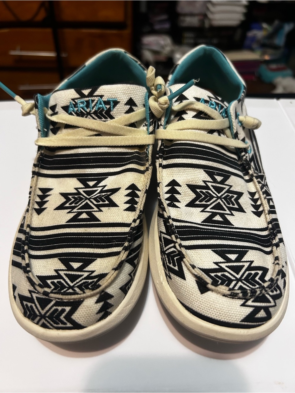 Ariat Aztec Canvas Sneakers in Cream, Black & Teal